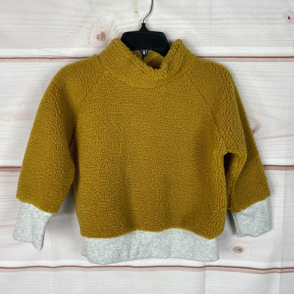 Figge Top Kids Unisex 6 Gold Sherpa Fleece Mock Neck Long Sleeve Pullover Solid